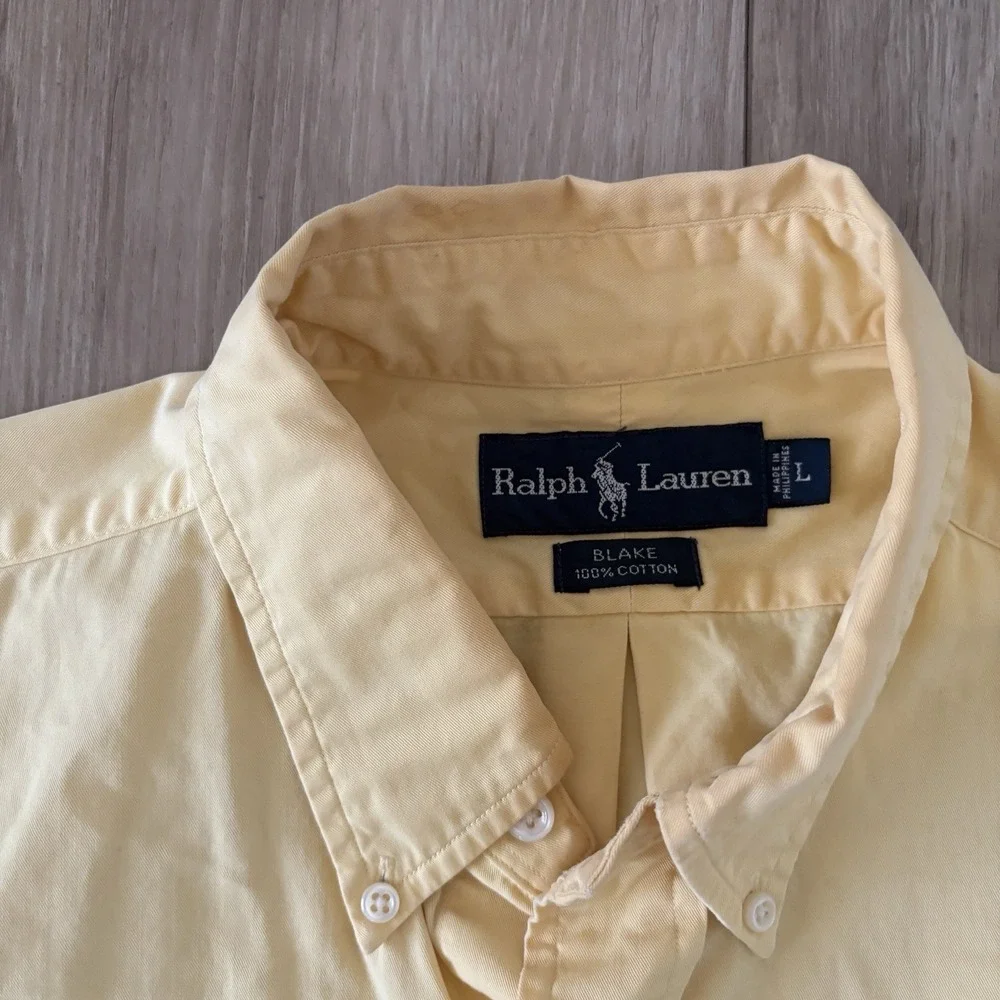 Vintage Polo Ralph Lauren Blake Button Down Shirt Mens L Yellow Long Sleeve